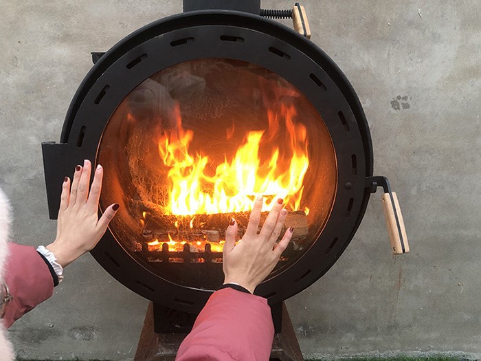fireplace with water heater
